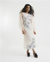River Island Womens Maxi Dress Petite Cream Floral Applique Crew Neck Open Back - 14 Petites
