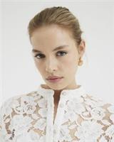 River Island Womens Shirt White Short Sleeve Lace Fabric Curved Hem Buttons Top - 8 Regular