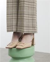 River Island Womens Heels Beige Square Toe Block Buckle Ankle Strapped Shoes