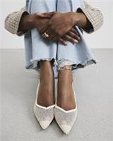 River Island Womens Court Shoes Cream Mesh Heeled Pointed Toe Buckle Slingback