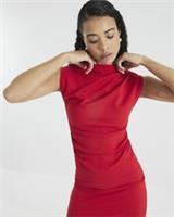 River Island Womens Top Red Short Sleeve Drape Detail High Neck Blouse - 12 Regular