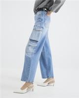 River Island Womens Barrel Jeans Blue Cargo Pocket Denim Trousers Pants Bottoms - 6 Regular Regular