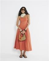 River Island Womens Midi Dress Orange Sleeveless Strappy Corset Sweetheart Neck - 10 Regular