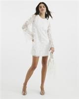 River Island Womens Shift Dress White 3D Floral Applique Long Sleeve Round Neck - 14 Regular