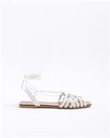 River Island Womens Sandals White Leather Wide Fit Caged Tie Up Open Toe Shoes