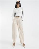 River Island Womens Twill Trousers Beige Canvas Barrel Leg Pants Bottoms - 12 Regular