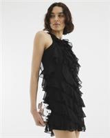 River Island Womens Mini Dress Black Premium Ruffle Sleeveless Casual Round Neck - 12 Regular