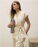 River Island Womens Tunic Cream Linen Blend Wrap Tie Sleeveless V-Neck - 8 Regular