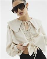 River Island Womens Blouse Beige Long Sleeve Tie Front Collared Round Neck Top - 12 Regular
