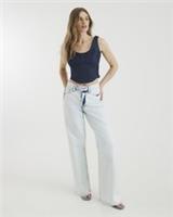 River Island Womens Straight Leg Jeans Ecru High Waisted Relaxed Pants Bottoms - 14 Regular Regular