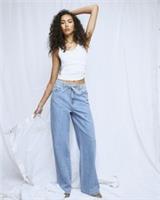 River Island Womens Wide Leg Jeans Blue Tie Front Denim Trousers Pants Bottoms - 8 Regular Regular