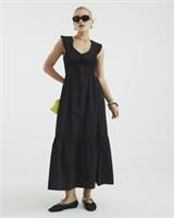 River Island Womens Maxi Dress Black Ruffle Collar Shirred Sleeveless V-Neck - 10 Regular
