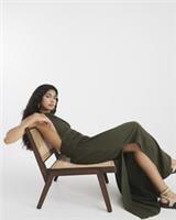 River Island Womens Maxi Dress Khaki Halter Neck Linen Blend Casual Backless - 14 Regular