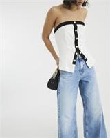 River Island Womens Top Cream Bandeau Neck Monochrome Sleeveless Button Detail - M Regular
