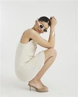 River Island Womens Mini Dress Cream Stitch Knit Sleeveless Casual Round Neck - S Regular