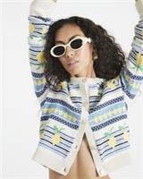 River Island Womens Cardigan Blue Stripe Knitted Lemon Long Sleeve Jumper Top - M Regular