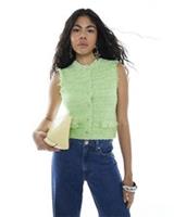 River Island Womens Waistcoat Green Boucle Fringed Sleeveless Outerwear Top - S Regular