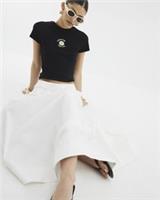 River Island Womens T-Shirt Black Beaded Daisy Baby Short Sleeve Crew Tee Top - S Regular
