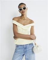 River Island Womens Bardot Top Yellow Sleeveless Double Breasted Buttons - L Regular