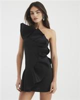 River Island Womens Mini Dress Black Sleeveless Scuba Ruffle Casual One Shoulder - 8 Regular