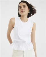 River Island Womens Frill Detail Top White Sleeveless Poplin Mix Round Neck - S Regular