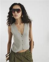 River Island Womens Waistcoat Grey Lace Back Crochet Sleeveless V-Neck - L Regular