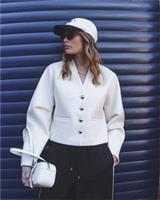 River Island Womens Jacket Cream Collarless Button Up Long Sleeve Outerwear Top - 12 Regular