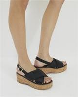 River Island Womens Sandals Black Cross Strap Sling Back Wedge Open Toe Shoes