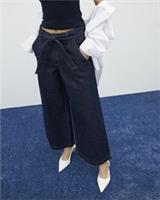 River Island Womens Cropped Jeans Indigo Belted Wide Leg Trousers Pants Bottoms - 8 Regular Regular