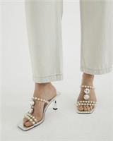 River Island Womens Sandals Silver Pearl Diamante Heeled Open Toe Summer Shoes