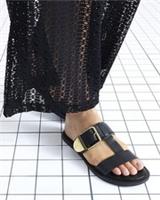 River Island Womens Sandals Black Leather T-Bar Flat Open Toe Summer Shoes