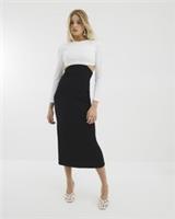 River Island Womens Midi Dress Black Cut Out Colour Block Long Sleeve Crew Neck - L Regular