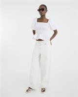 River Island Womens Top White Puff Sleeve Square Neck Puff Sleeve Shirred - 14 Regular