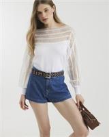 River Island Womens Hybrid Top White Long Sleeve Lace Detail Cuffed Boat Neck - S Regular