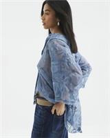 River Island Womens Shirt Petite Blue Floral Embroidered 3/4 Sleeve Collar Top - 8 Petites