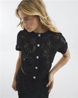 River Island Womens Cardigan Black Short Sleeve Lace Buttons Jumper Top - L Regular