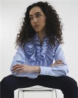River Island Womens Shirt Blue Stripe Long Sleeve Ruffle Buttons V-Neck Top - 8 Regular