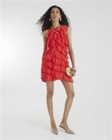 River Island Womens Mini Shift Dress Red Sleeveless Ruffle Casual Round Neck - 18 Regular