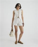 River Island Womens Shorts White Stripe Longline Belted Pleated Zip Hook Bottoms - 12 Regular