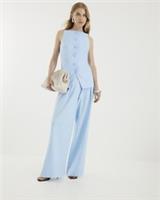 River Island Womens Wide Leg Trousers Blue Linen Blend Pleated Pants Bottoms - 8 Regular Regular