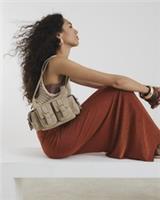 River Island Womens Bag Beige Faux Suede Buckle Pocket Utility Embossed Zip