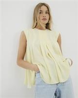 River Island Womens Tank Top Yellow Pleated Sleeveless Buttons Round Neck - 10 Regular