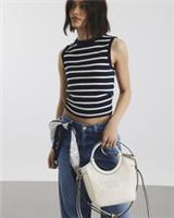 River Island Womens Tote Bag Cream Rounded Handle Adjustable Strap Popper