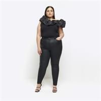 River Island Womens Skinny Jeans Plus Black Coated High Waisted Pants Bottoms - 24 Plus