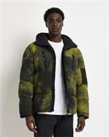 River Island Mens Puffer Jacket Green Oversized Fit Tie Dye Outerwear Top - S Regular