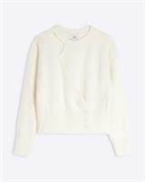 River Island Girls Jumper Cream Cut Out Button Up Crew Neck Sweat Pullover Top - 5-6 Years Regular