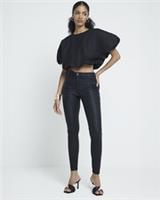 River Island Womens Coated Skinny Jeans Black Mid Rise Trousers Pants Bottoms - 8 Long Regular