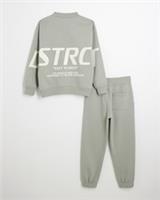 River Island Boys Sweatshirt & Joggers Set Khaki District print 2 Piece Outfit - 7-8 Years Regular