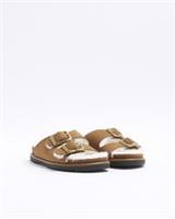 River Island Womens Sandals Brown Borg Lining Slip On Buckle Summer Shoes