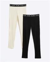 River Island Girls Leggings 2 Pack Beige Elasticated RI waistband Pants Bottoms - 11-12 Years Regular
